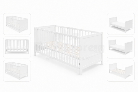 Roba Kombi Crib Art.299909 White Transformuojama medinė lovelė (140x70 cm)