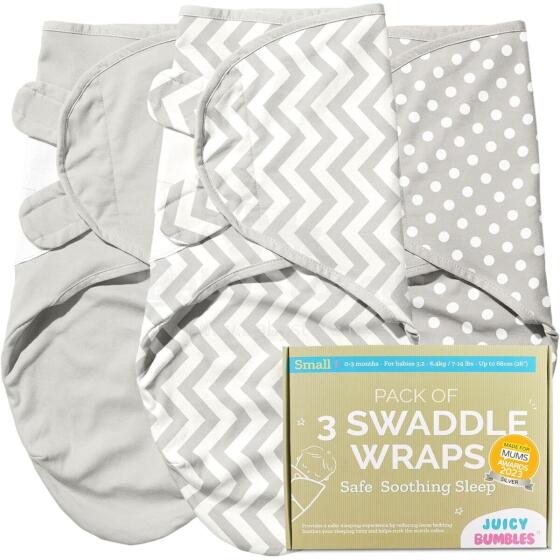 Summer Infant Swaddle Set Art.299916 Swaddle Me Gray Medvilninis vystyklas patogiam miegui; tinka vynioti 3,2–6,4 kg svorio kūdikius,3 psc