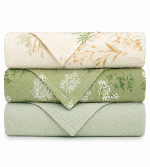 Yukkidds Muslin Cloths Art.299917 Green Leaf  Aukščiausios kokybės muslino vystyklai iš bambuko, 3 vnt. (60x60 cm)