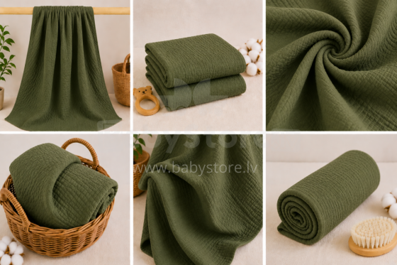 Yukkidds Muslin Cloths Art.299919 Green Leaf  Aukščiausios kokybės muslino vystyklai iš bambuko, 1 vnt. (60x60 cm)