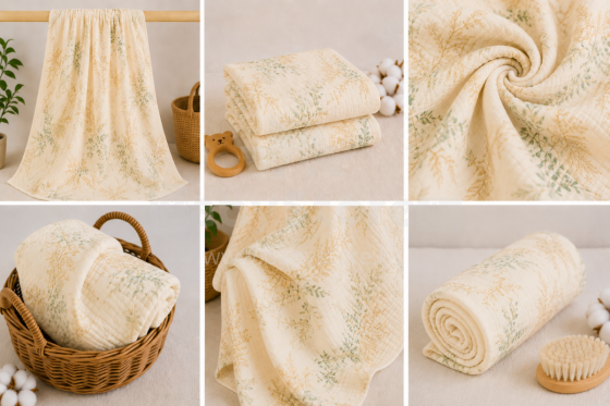 Yukkidds Muslin Cloths Art.299920 Green Leaf Aukščiausios kokybės muslino vystyklai iš bambuko, 1 vnt. (60x60 cm)