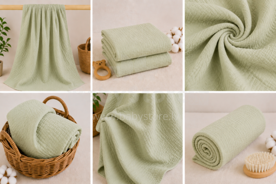 Yukkidds Muslin Cloths Art.299922 Green Leaf  Aukščiausios kokybės muslino vystyklai iš bambuko, 1 vnt. (60x60 cm)