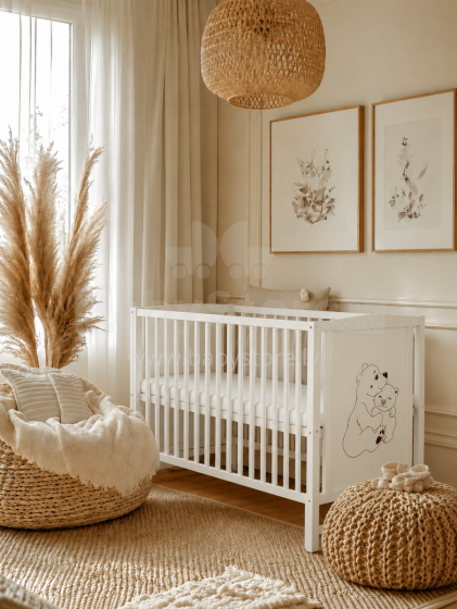Elf Bed Bloom Art.300025 Bear White Детская деревянная кроватка 120x60см