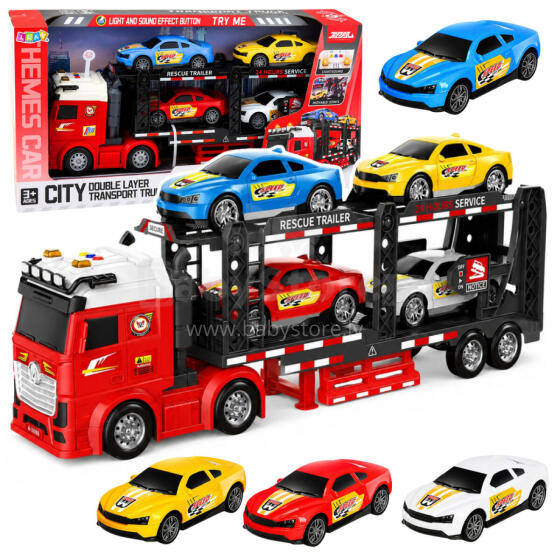 Lora Transporter Tow Truck with 4 Cars Lights Sounds