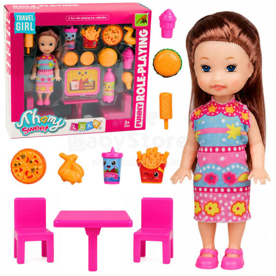 Mini lėlė greito maisto rinkinys pica, hamburgeris, stalas, kėdės, priedai