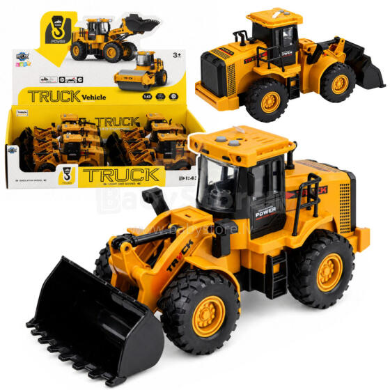 Statybų transporto priemonė Ekskavatorius su judančia kaušu, šviesomis, garsais, geltona 1:43