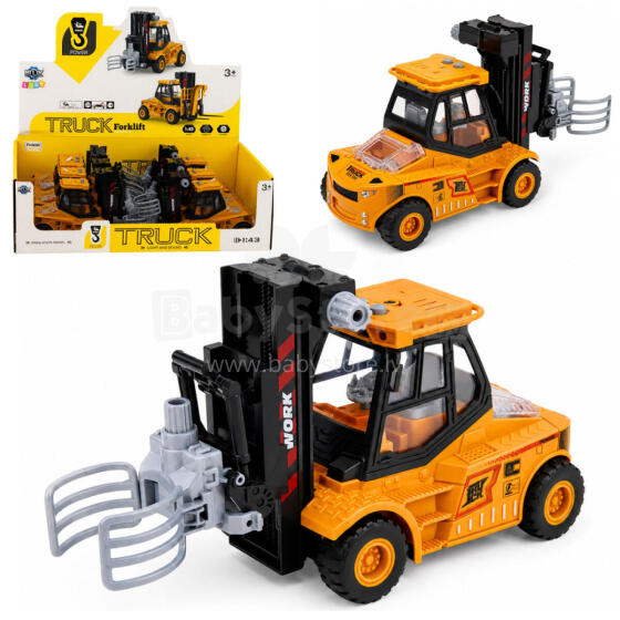 Statybų transporto priemonė - krautuvas su reguliuojamu griebtuvo šviesomis ir garsais, geltonas 1:43