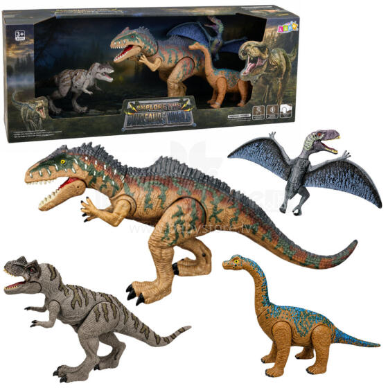 Dinozaurų rinkinys: T-Rex, Spinosaurus, Pteranodon, Brachiosaurus su garsais