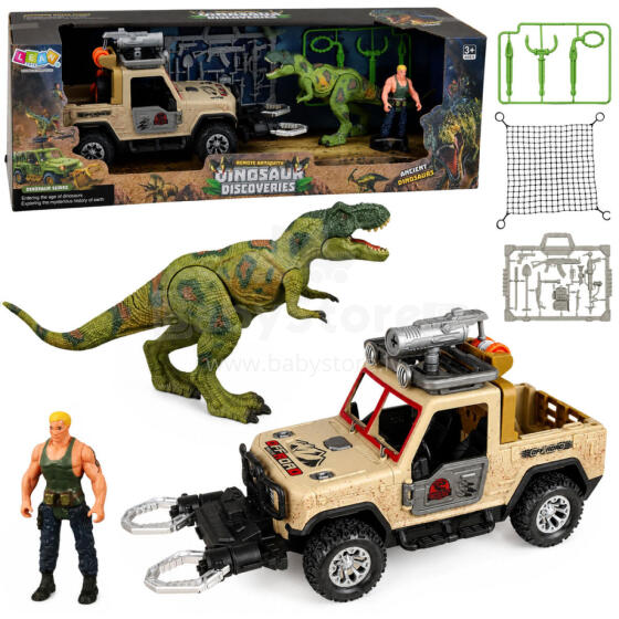 Dinozaurų medžiotojo rinkinys Dinozauras T-Rex figūra Medžiotojo automobilio garsai