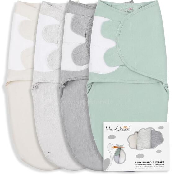 Mama Cheetah Swaddle Set Art.300521 Mix Medvilninis vystyklas patogiam miegui; tinka vynioti 3,2–6,4 kg svorio kūdikius,4 psc
