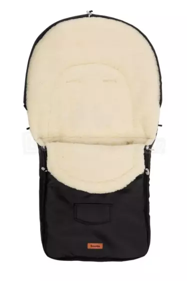 Sensillo Classic Romper Bag Art.823 Black/Wool vežimėlio miegmaišis su avies vilnos pamušalu