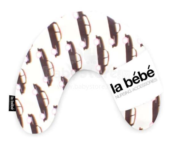 „La Bebe ™ Mimi“ slaugos medvilnės pagalvė, Art. 355601 automobiliai, juodos / baltos spalvos pasagos pagalvėlė, 19x46 cm