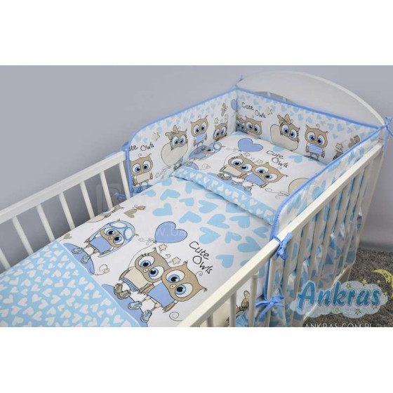 ANKRAS Art.39133 Sowa/Serca Blue Бортик-охранка для детской кроватки 180 cm