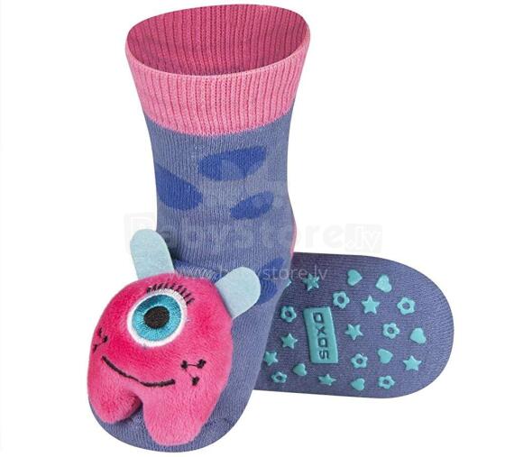 „Soxo Baby Art.75306“ - 3 „AntiSlip“ ABS kojinės stilingoms 3D programoms ir 0–24 m barškinimui