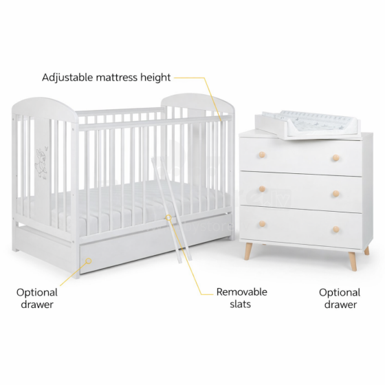 La Bebe™ Bedding Wood Set Tomi Art.43657 White Vaikų baldų komplektas: lova ir komoda