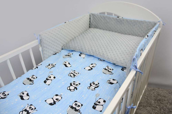 ANKRAS Panda Grey Bērnu gultiņas aizsargapmale 180 cm