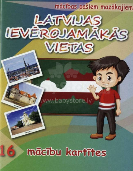 Kids Book Art.45749 Latvijas ieverojāmās vietas. 16 apmācības kartiņas