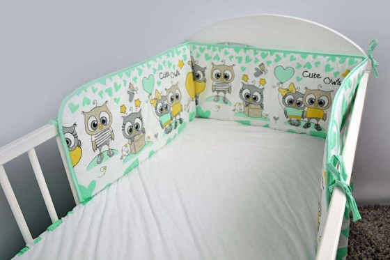 ANKRAS OWLS-HEARDS mint Бортик-охранка для детской кроватки 180 cm