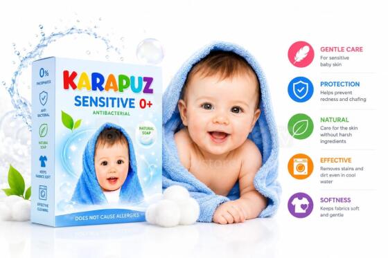 Karapuz Sensitive Powder Art.47984 Skalbimo milteliai kūdikiams nuo pirmųjų gyvenimo dienų, 400 g