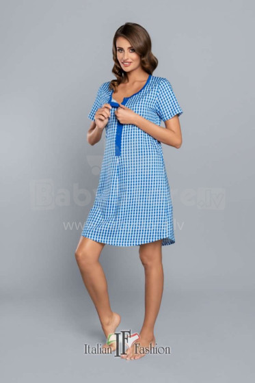 Italian Fashion Michalina Art.50172 Blue Хлопковая ночная рубашка для беременных/кормления с коротким рукавом