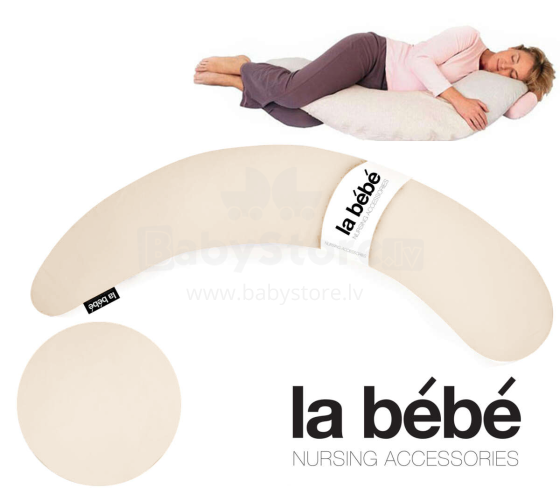 La Bebe™ Moon Maternity Pillow Art.52568 Light Beige spilvens grūtniecēm ar sintepona (bumbiņsintepons) pildījums (īpaši mīksts un kluss)