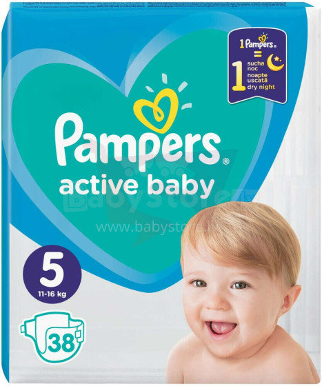 Pampers Active Baby Art.P04G784 Kūdikių sauskelnės S5 nuo 11-16kg,38vnt.