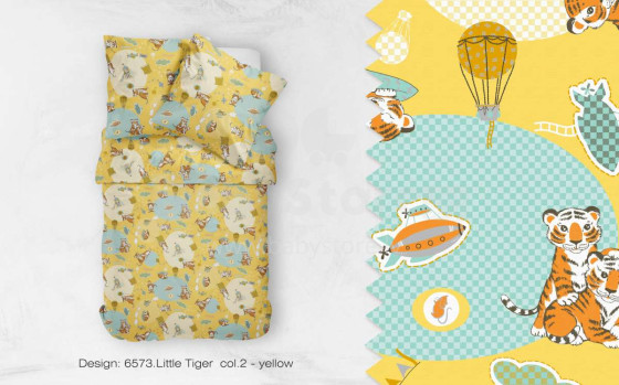 Mežroze Tiger Art.54918 Yellow  Комплект детского постельного белья сатин из 3х частей 105x150