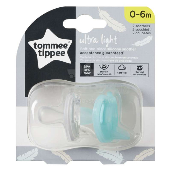 Tommee Tippee Ultra Light Art.433458  Ортодонтическая пустышка - соски, силиконовые (круглые) 0-6м, 2 шт.