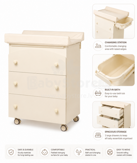 Erbesi Sonia Ivory Art.66798 changing dresser with a baby bath