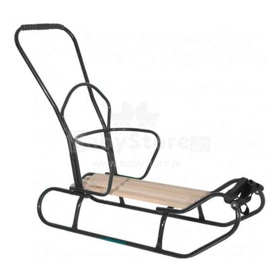 Gusio OP Sledge Art.72560 Black Kokybiškos vaikiškos medinės / metalinės rogės iš metalo ir medžio su nugara ir su stumiama rankena