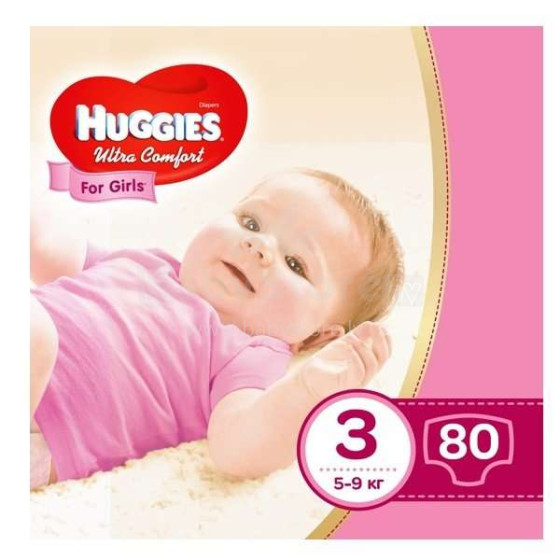 Huggies Ultra Comfort 3 Art.41543604 Подгузники для девочек (5-9кг) 80шт.