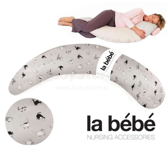 La Bebe™ Moon Maternity Pillow Art.7791 Grey Cats Подушка-подковка для беременных с наполнителем из полистерола [2 хлопковых чехла] 195см