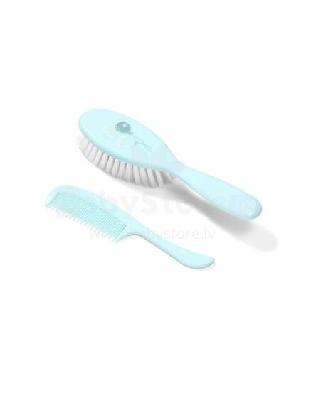 „BabyOno Art.569“ mėlynas SUPER SOFT & ULTRA THIN plaukų šepetėlis + šukos