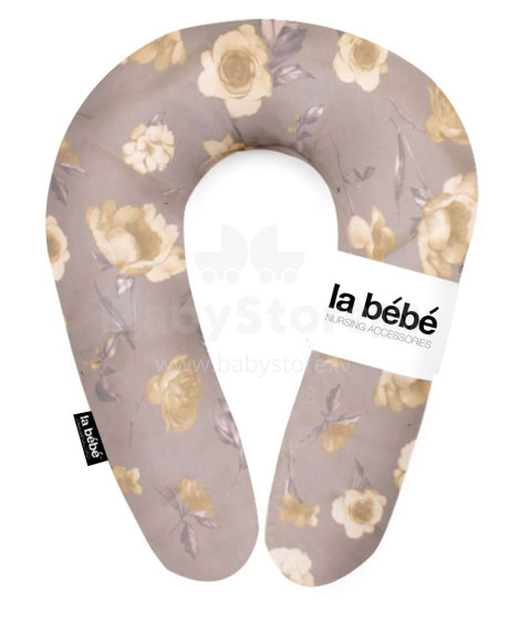 „La Bebe ™“ prigludusi medvilnės slaugos motinystės pagalvė, 85487 rožių pastelė, pilka, pasaga kūdikiui maitinti, miegoti, pasaga nėščioms moterims 20x70 cm