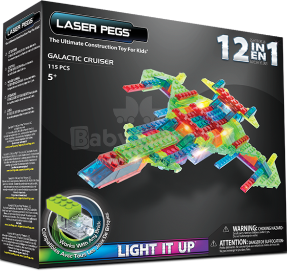 Laserpegs 12in1 Galactic Cruiser  Art.PB1450B Светящийся детский конструктор,115 дет