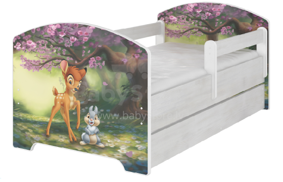 AMI Disney Bed Bambi Bērnu stilīga gulta ar noņemamu maliņu un matraci 144x74cm