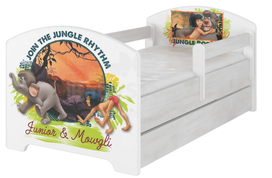 AMI Disney Bed Jungle Bērnu stilīga gulta ar noņemamu maliņu un matraci 144x74cm