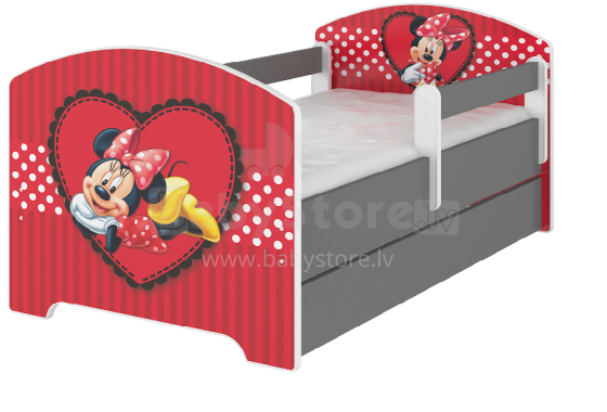 AMI Disney Bed Minnie Bērnu stilīga gulta ar noņemamu maliņu un matraci 144x74cm