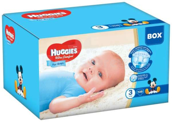 Huggies Ultra Comfort Box Boy Art. 41565637 sauskelnės 5–9 kg, 108 vnt