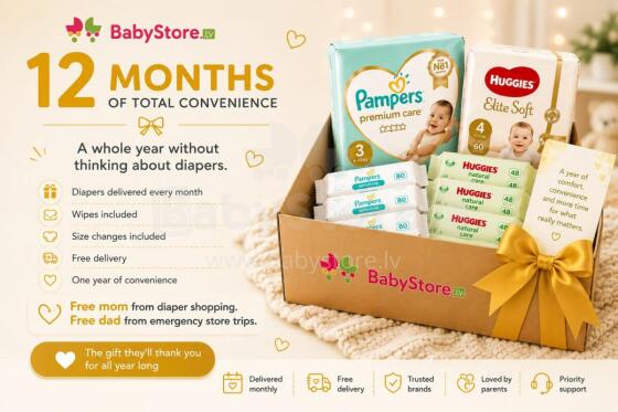 👑 12 Months of Total Convenience Mamai mažiau rūpesčių. Tėčiui mažiau skubių kelionių į parduotuvę. Kūdikiui – kasdienis komfortas.