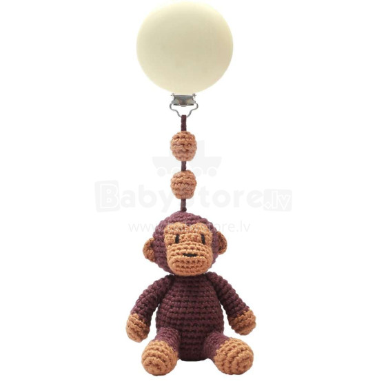 NatureZoo Trolley Mobiles Mr.Monkey Art.60151 Piekarināmā adīta rotaļlieta bērnu ratos no dabiska bambusa ar klipsi