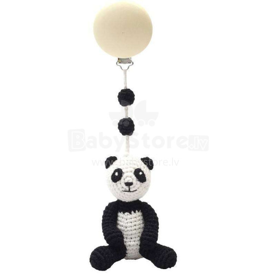 NatureZoo Trolley Mobiles Sir Panda Art.60167 Piekarināmā adīta rotaļlieta bērnu ratos no dabiska bambusa ar klipsi
