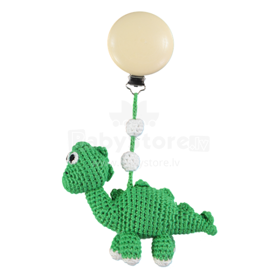 NatureZoo Trolley Mobiles Sir.Dino Art.60173 Piekarināmā adīta rotaļlieta bērnu ratos no dabiska bambusa ar klipsi