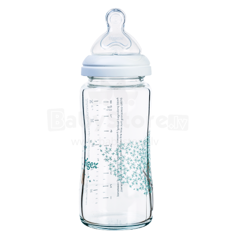 Tigex Bottle Glass Art.80602752 Stikla pudelīte ar silikona knupīti antikolika, 240 ml (0-6 mēn.)
