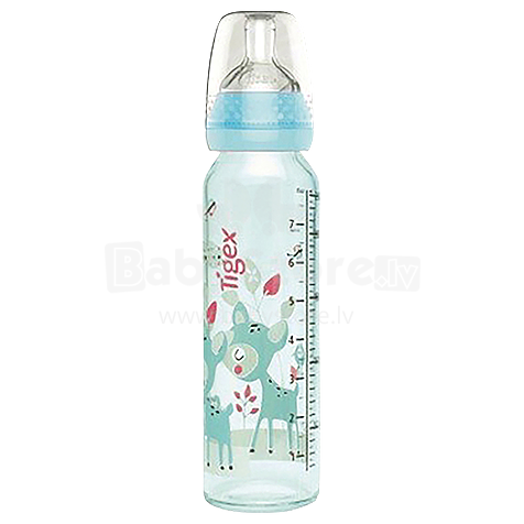 Tigex Bottle Glass Air Control Art.80600276 Стеклянная бутылочка c ортодонтической антиколиковой соской из силикона. 230 мл. (0-6мес.)