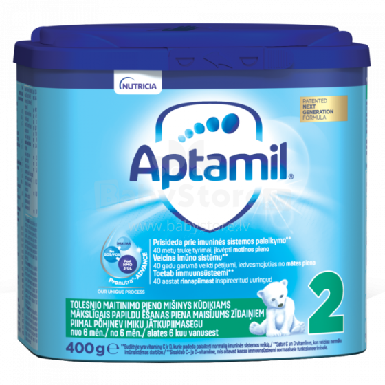 Dirbtinio pieno mišinys „Aptamil 2 Pronutra Art.648814“ kūdikiams, nuo 6 metų amžiaus, 400 g