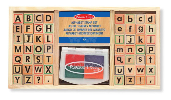 Melissa&Doug Stamp Sets Alphabet Art.13557  Набор деревянных штампиков с чернилами Алфавит
