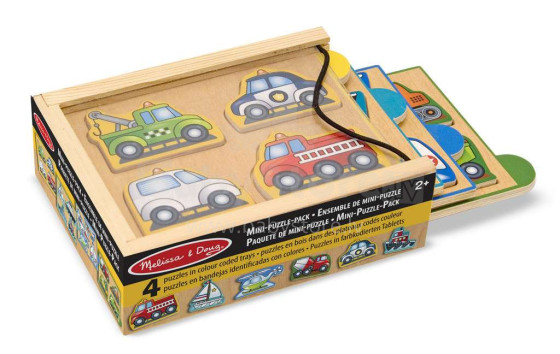 Melissa&Doug Mini Puzzle Vehicles Art.14791  Деревянный развивающий пазл для малышей в коробочке