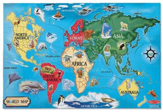 Melissa&Doug Floor Puzzle World Map Art.10446 Напольный  коврик пазл (33 шт.)