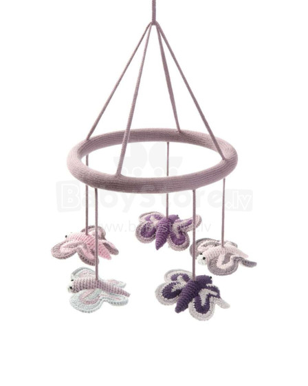 Smallstuff Mobiles Butterfly Art.40007-14  Музыкальная подвесная вязаная игрушка в детскую коляску/кроватку из натурального бамбука